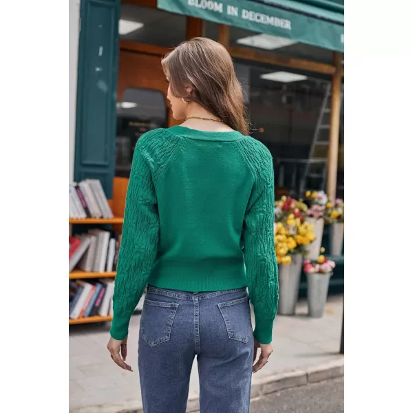 GRACE KARIN Cropped Cardigans for Women Long Sleeve V Neck Button Up Knit Cardigan SweaterGreen