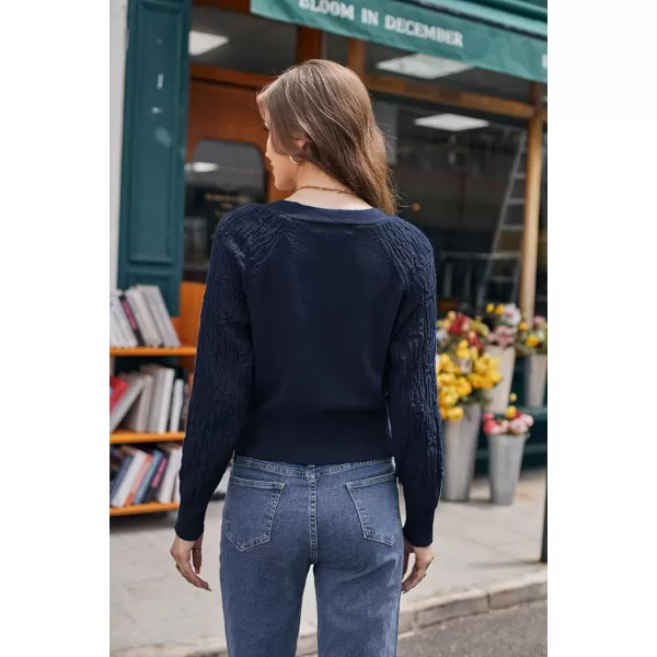 GRACE KARIN Cropped Cardigans for Women Long Sleeve V Neck Button Up Knit Cardigan SweaterNavy