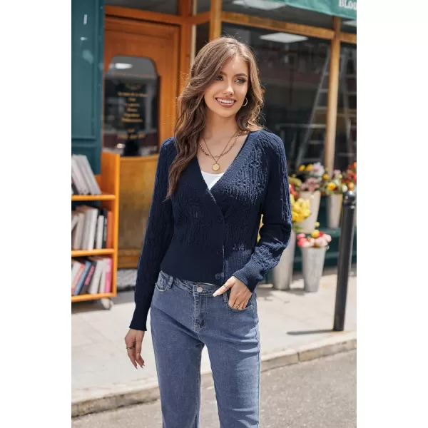 GRACE KARIN Cropped Cardigans for Women Long Sleeve V Neck Button Up Knit Cardigan SweaterNavy