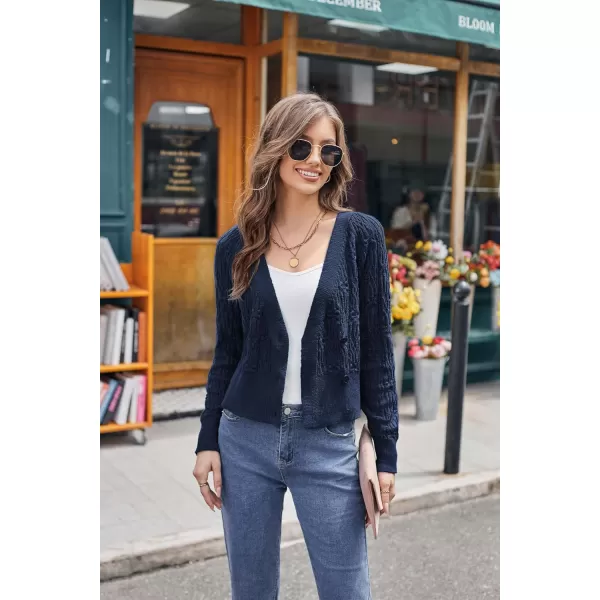 GRACE KARIN Cropped Cardigans for Women Long Sleeve V Neck Button Up Knit Cardigan SweaterNavy
