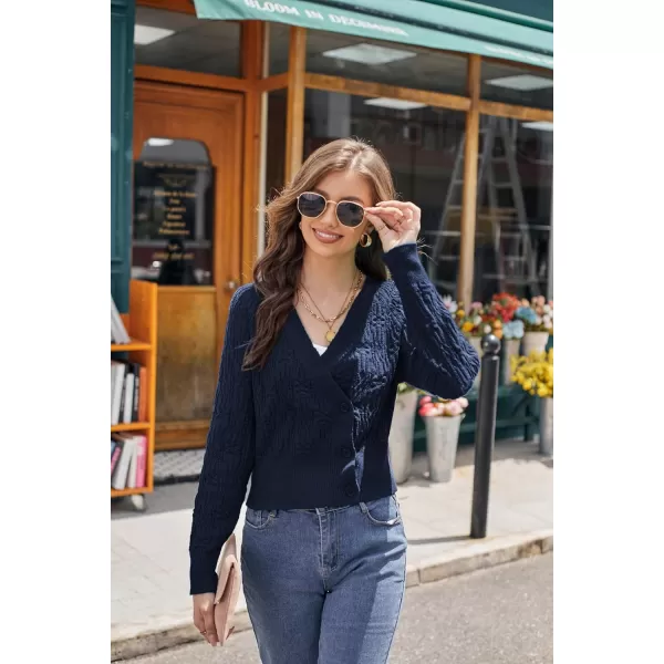 GRACE KARIN Cropped Cardigans for Women Long Sleeve V Neck Button Up Knit Cardigan SweaterNavy