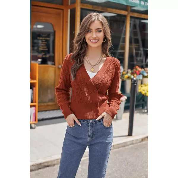 GRACE KARIN Cropped Cardigans for Women Long Sleeve V Neck Button Up Knit Cardigan SweaterRust