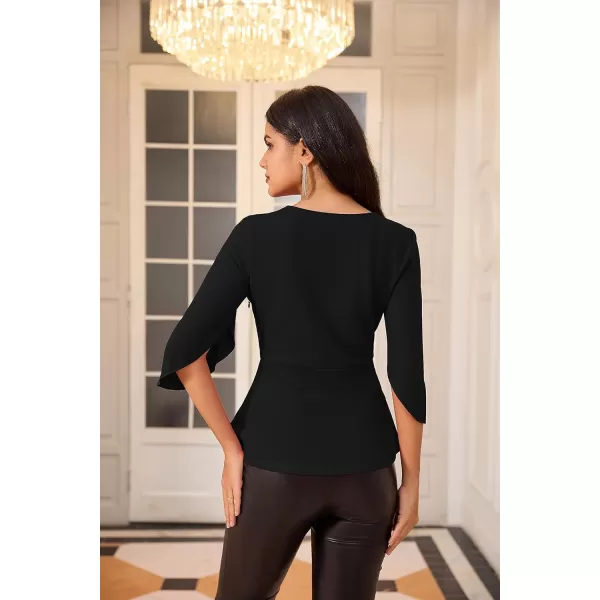 GRACE KARIN Dressy Tops for Women Business Casual Work Blouses 34 Sleeve Slim Fit Elegant Office Chiffon Fall ShirtsBlack