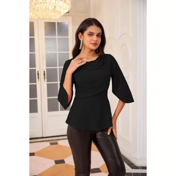 GRACE KARIN Dressy Tops for Women Business Casual Work Blouses 34 Sleeve Slim Fit Elegant Office Chiffon Fall ShirtsBlack