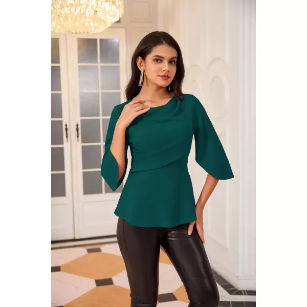 GRACE KARIN Dressy Tops for Women Business Casual Work Blouses 34 Sleeve Slim Fit Elegant Office Chiffon Fall ShirtsBlue Green