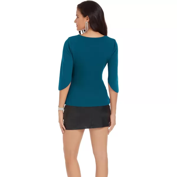 GRACE KARIN Dressy Tops for Women Business Casual Work Blouses 34 Sleeve Slim Fit Elegant Office Chiffon Fall ShirtsGreen Blue