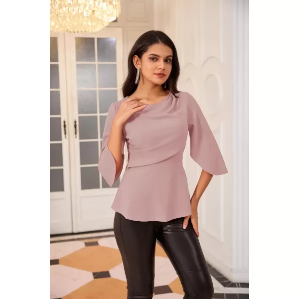 GRACE KARIN Dressy Tops for Women Business Casual Work Blouses 34 Sleeve Slim Fit Elegant Office Chiffon Fall ShirtsPink