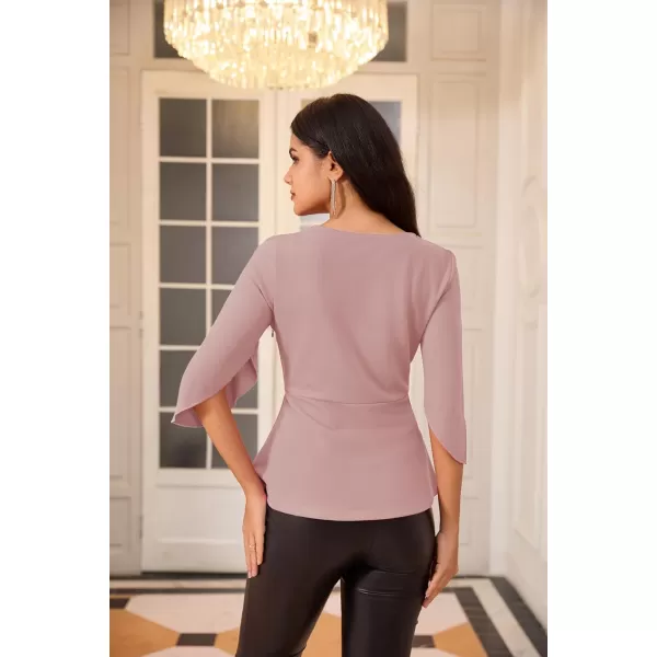 GRACE KARIN Dressy Tops for Women Business Casual Work Blouses 34 Sleeve Slim Fit Elegant Office Chiffon Fall ShirtsPink