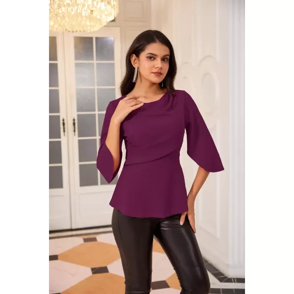 GRACE KARIN Dressy Tops for Women Business Casual Work Blouses 34 Sleeve Slim Fit Elegant Office Chiffon Fall ShirtsPurple