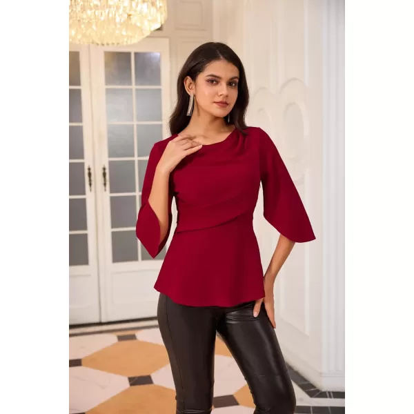 GRACE KARIN Dressy Tops for Women Business Casual Work Blouses 34 Sleeve Slim Fit Elegant Office Chiffon Fall ShirtsWine Red