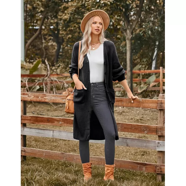 GRACE KARIN Duster Cardigans for Women Long Sleeve Split Long Cardigans Open Front Maxi Sweater Coat with PocketsBlack