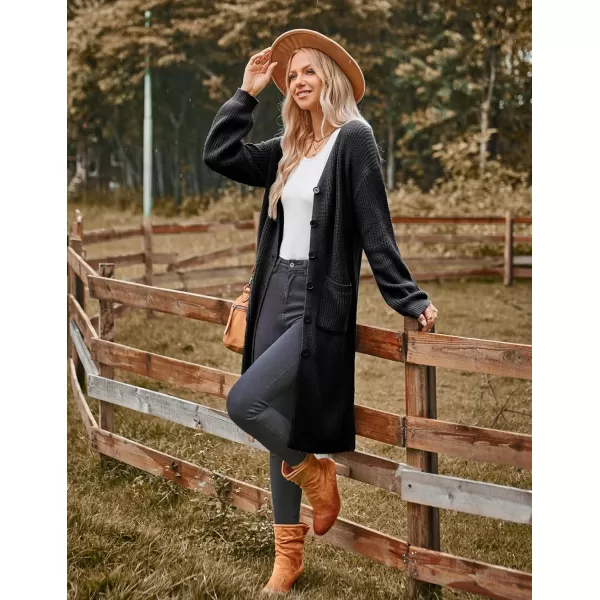 GRACE KARIN Duster Cardigans for Women Long Sleeve Split Long Cardigans Open Front Maxi Sweater Coat with PocketsBlack