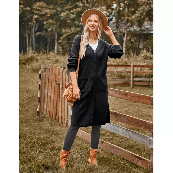 GRACE KARIN Duster Cardigans for Women Long Sleeve Split Long Cardigans Open Front Maxi Sweater Coat with PocketsBlack