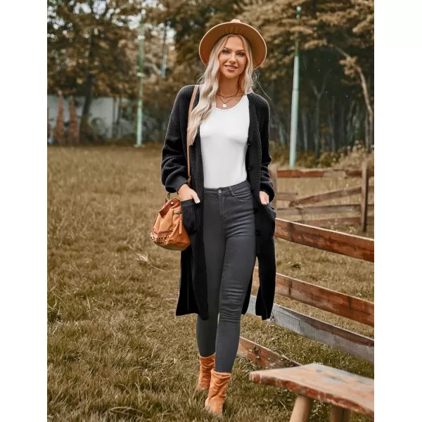 GRACE KARIN Duster Cardigans for Women Long Sleeve Split Long Cardigans Open Front Maxi Sweater Coat with PocketsBlack