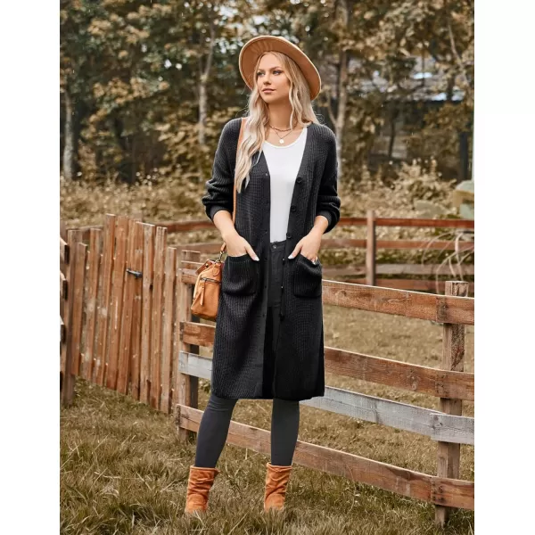 GRACE KARIN Duster Cardigans for Women Long Sleeve Split Long Cardigans Open Front Maxi Sweater Coat with PocketsBlack