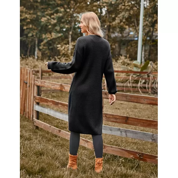 GRACE KARIN Duster Cardigans for Women Long Sleeve Split Long Cardigans Open Front Maxi Sweater Coat with PocketsBlack