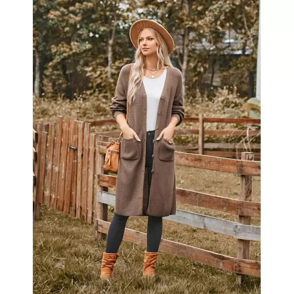 GRACE KARIN Duster Cardigans for Women Long Sleeve Split Long Cardigans Open Front Maxi Sweater Coat with PocketsCoffee