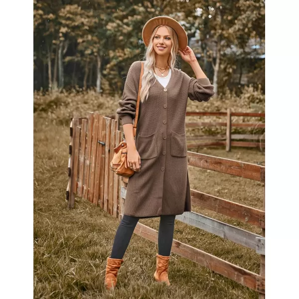 GRACE KARIN Duster Cardigans for Women Long Sleeve Split Long Cardigans Open Front Maxi Sweater Coat with PocketsCoffee