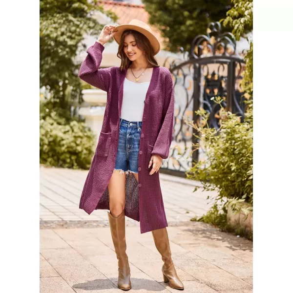 GRACE KARIN Duster Cardigans for Women Long Sleeve Split Long Cardigans Open Front Maxi Sweater Coat with PocketsDark Fuchsia