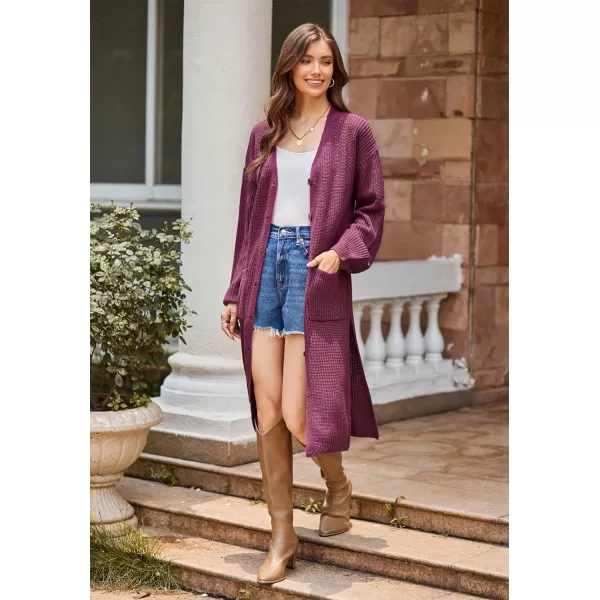 GRACE KARIN Duster Cardigans for Women Long Sleeve Split Long Cardigans Open Front Maxi Sweater Coat with PocketsDark Fuchsia