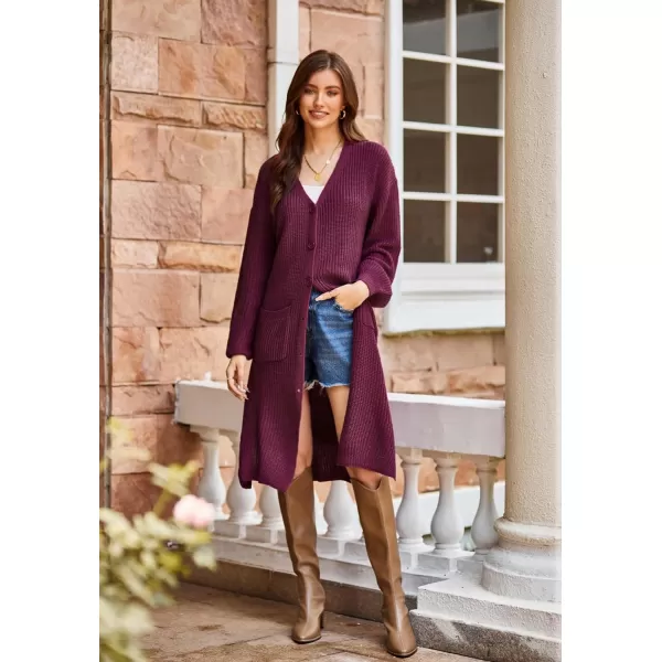 GRACE KARIN Duster Cardigans for Women Long Sleeve Split Long Cardigans Open Front Maxi Sweater Coat with PocketsDark Fuchsia