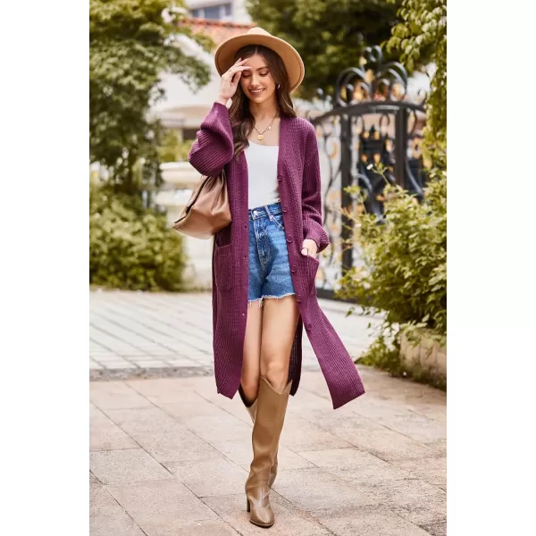 GRACE KARIN Duster Cardigans for Women Long Sleeve Split Long Cardigans Open Front Maxi Sweater Coat with PocketsDark Fuchsia