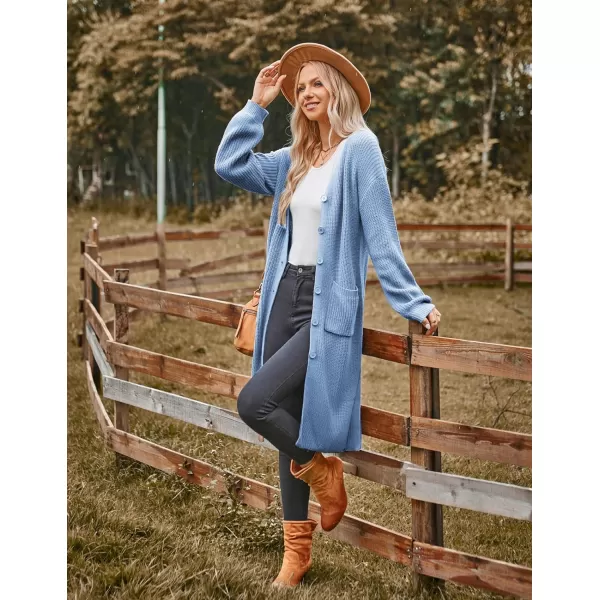 GRACE KARIN Duster Cardigans for Women Long Sleeve Split Long Cardigans Open Front Maxi Sweater Coat with PocketsHaze Blue