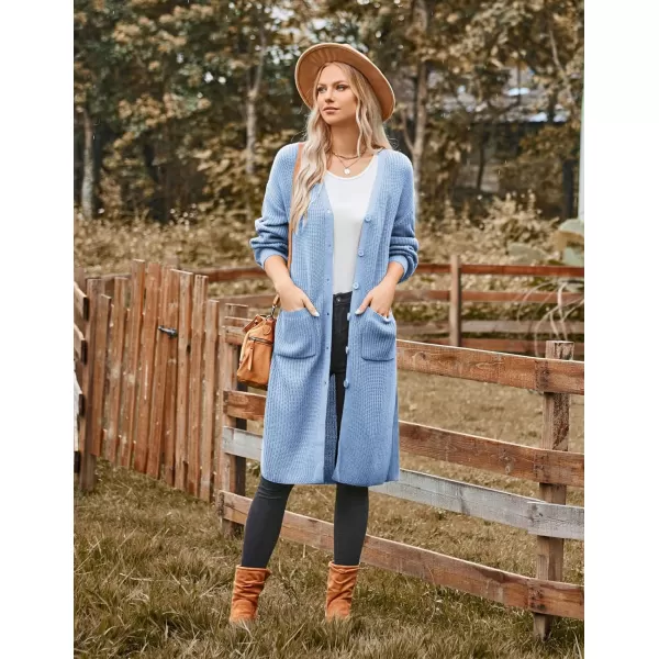 GRACE KARIN Duster Cardigans for Women Long Sleeve Split Long Cardigans Open Front Maxi Sweater Coat with PocketsHaze Blue