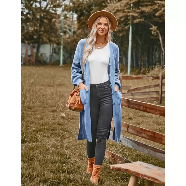 GRACE KARIN Duster Cardigans for Women Long Sleeve Split Long Cardigans Open Front Maxi Sweater Coat with PocketsHaze Blue