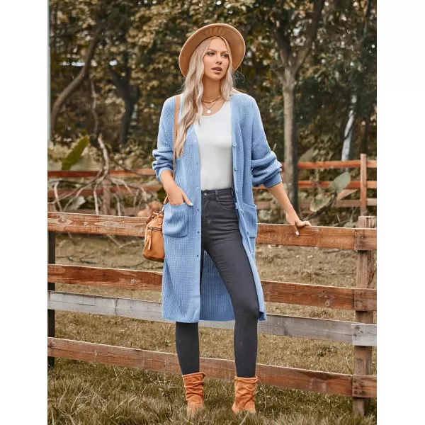 GRACE KARIN Duster Cardigans for Women Long Sleeve Split Long Cardigans Open Front Maxi Sweater Coat with PocketsHaze Blue