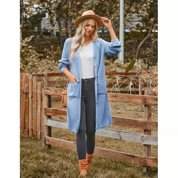 GRACE KARIN Duster Cardigans for Women Long Sleeve Split Long Cardigans Open Front Maxi Sweater Coat with PocketsHaze Blue