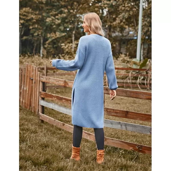 GRACE KARIN Duster Cardigans for Women Long Sleeve Split Long Cardigans Open Front Maxi Sweater Coat with PocketsHaze Blue