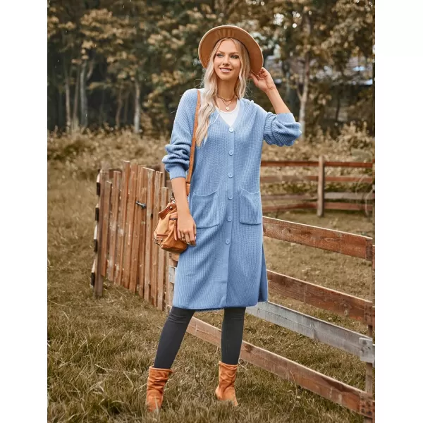 GRACE KARIN Duster Cardigans for Women Long Sleeve Split Long Cardigans Open Front Maxi Sweater Coat with PocketsHaze Blue