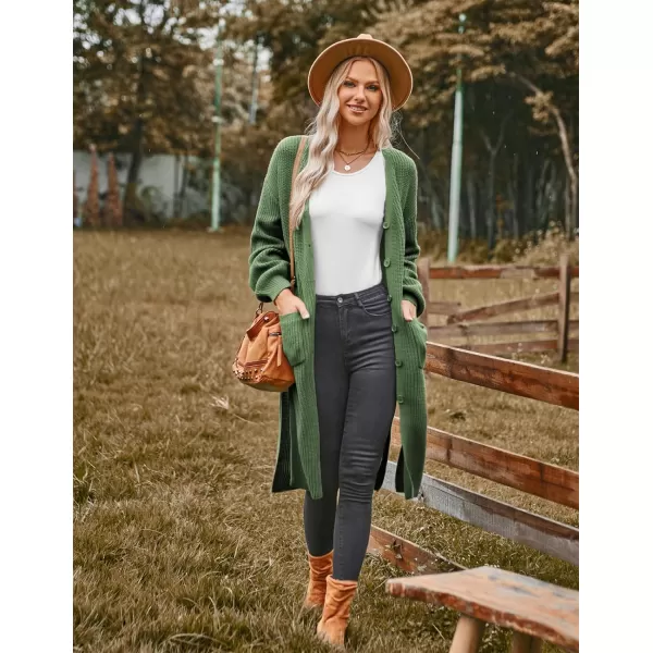 GRACE KARIN Duster Cardigans for Women Long Sleeve Split Long Cardigans Open Front Maxi Sweater Coat with PocketsOlive Green