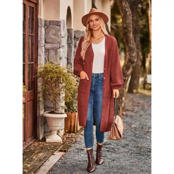 GRACE KARIN Duster Cardigans for Women Long Sleeve Split Long Cardigans Open Front Maxi Sweater Coat with PocketsRust Red