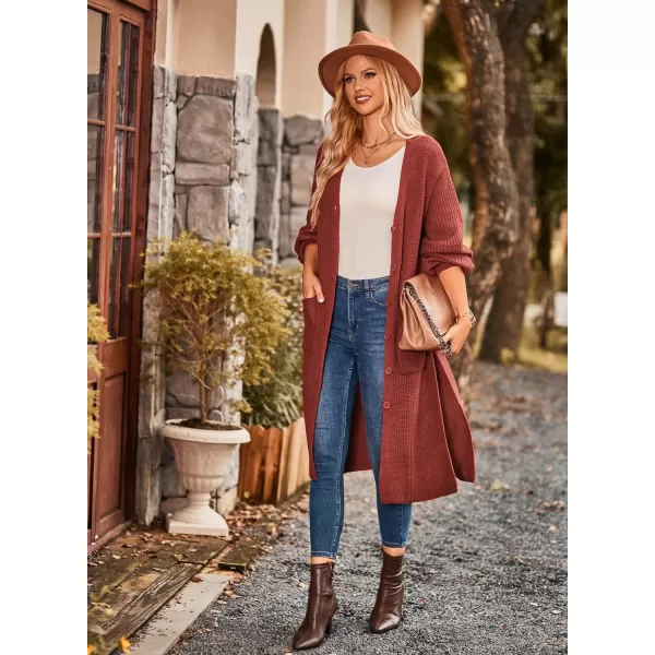 GRACE KARIN Duster Cardigans for Women Long Sleeve Split Long Cardigans Open Front Maxi Sweater Coat with PocketsRust Red