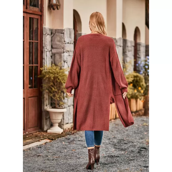 GRACE KARIN Duster Cardigans for Women Long Sleeve Split Long Cardigans Open Front Maxi Sweater Coat with PocketsRust Red