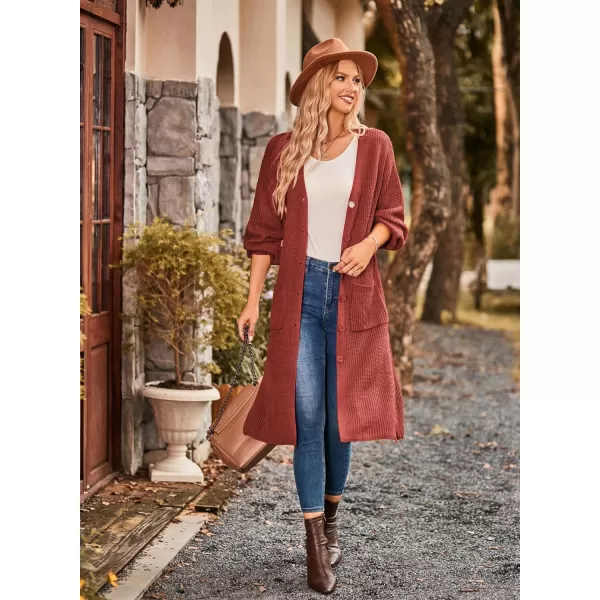 GRACE KARIN Duster Cardigans for Women Long Sleeve Split Long Cardigans Open Front Maxi Sweater Coat with PocketsRust Red