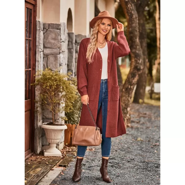 GRACE KARIN Duster Cardigans for Women Long Sleeve Split Long Cardigans Open Front Maxi Sweater Coat with PocketsRust Red