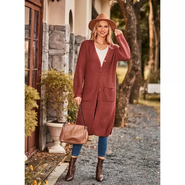 GRACE KARIN Duster Cardigans for Women Long Sleeve Split Long Cardigans Open Front Maxi Sweater Coat with PocketsRust Red