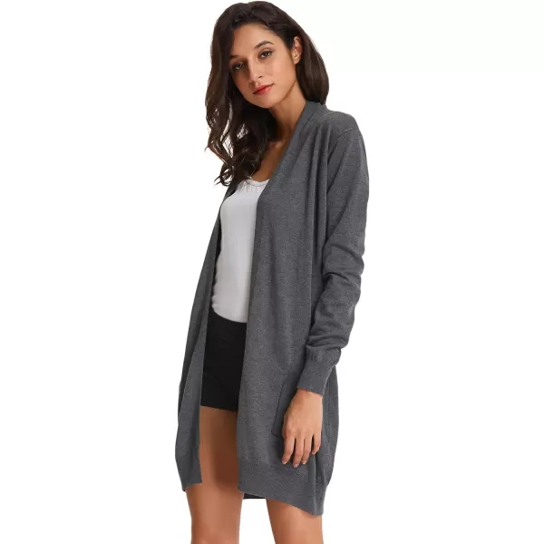 GRACE KARIN Essential Solid Open Front Long Knited Cardigan Sweater for WomenDark Grey