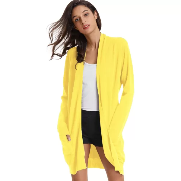 GRACE KARIN Essential Solid Open Front Long Knited Cardigan Sweater for WomenLemon Yellow