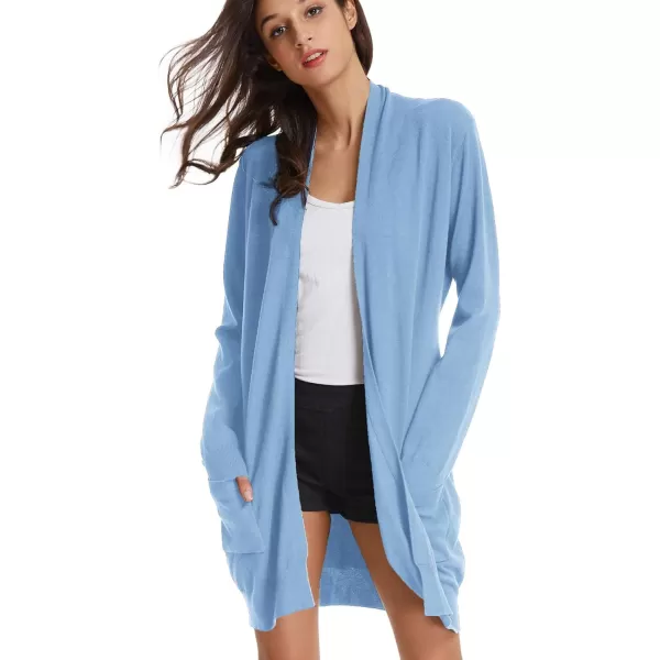 GRACE KARIN Essential Solid Open Front Long Knited Cardigan Sweater for WomenLight Blue