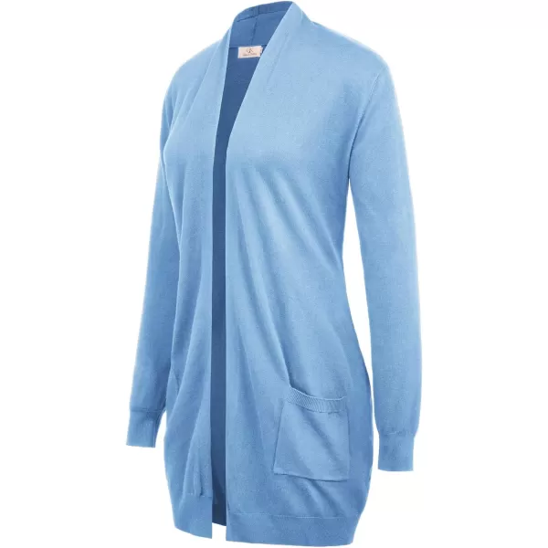 GRACE KARIN Essential Solid Open Front Long Knited Cardigan Sweater for WomenLight Blue