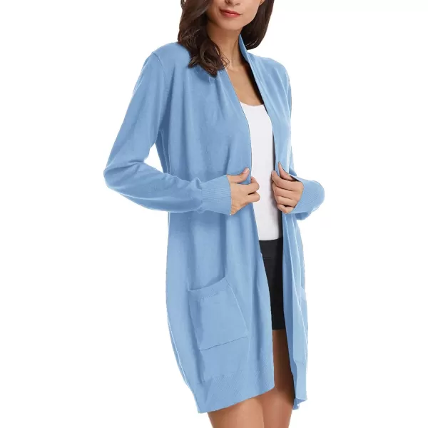 GRACE KARIN Essential Solid Open Front Long Knited Cardigan Sweater for WomenLight Blue