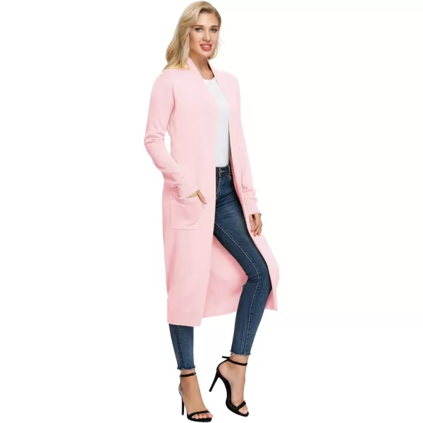 GRACE KARIN Essential Solid Open Front Maxi Long Knitted Cardigan Sweater for WomenBaby Pink