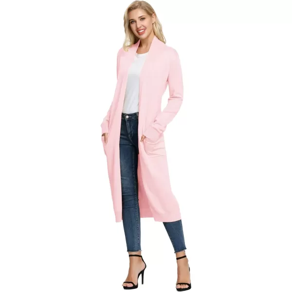 GRACE KARIN Essential Solid Open Front Maxi Long Knitted Cardigan Sweater for WomenBaby Pink