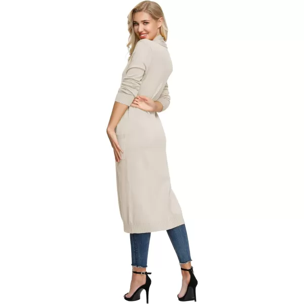 GRACE KARIN Essential Solid Open Front Maxi Long Knitted Cardigan Sweater for WomenBeige