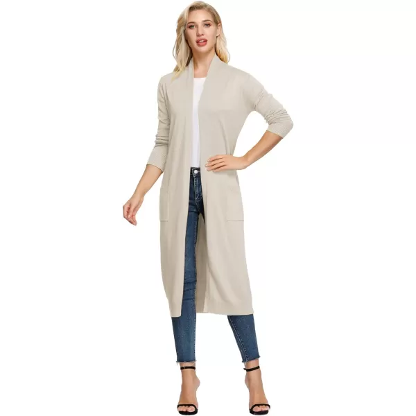 GRACE KARIN Essential Solid Open Front Maxi Long Knitted Cardigan Sweater for WomenBeige