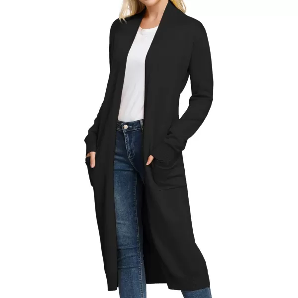 GRACE KARIN Essential Solid Open Front Maxi Long Knitted Cardigan Sweater for WomenBlack